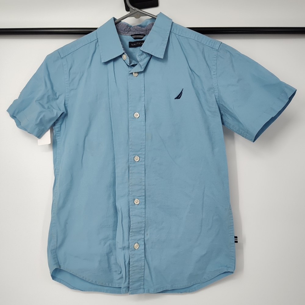 Nautica Kids Light Blue Short Sleeve Button Down Shirt Size Medium 10/12